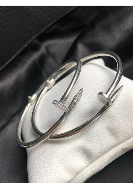 Vog Cartier Çivi Model Çift Bileziği Sevgili Eş Bilezikleri Beyaz Renk 925 Ayar Gümüş Bilezik