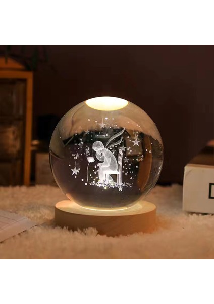 Işıklı Ahşap Kaideli Küçük Prens Cam Küre 8cm*6cm