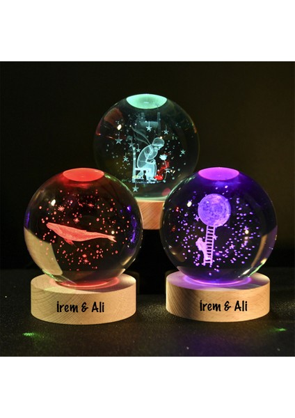 Işıklı Ahşap Kaideli 3'lü Cam Küre 8cm*6cm fiyatları
