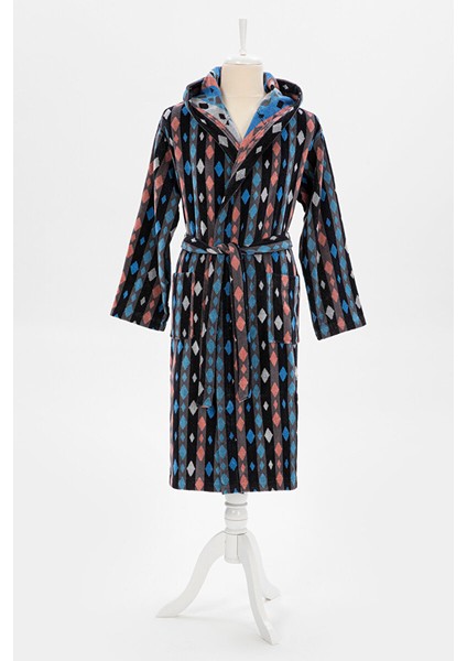 Hawai Mosaic Kadife Kapüşonlu Bornoz S/m Beden