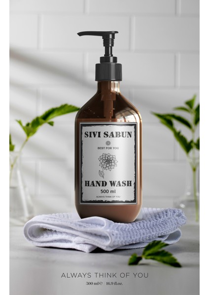 Sıvı Sabunluk Beyaz Çiçek Etiketli 500 ml Amber Plastik Sabunluk