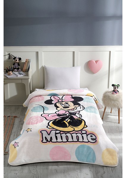 Minnie Mouse Happy Disney Lisanslı Tek Kişilik Çocuk Battaniyesi 160X220