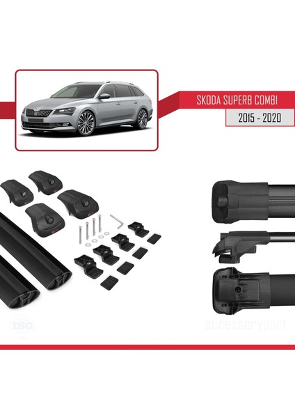 Skoda Superb Combı 2015-2020 Arası ile Uyumlu Ace-1 Ara Atkı Tavan Barı Siyah