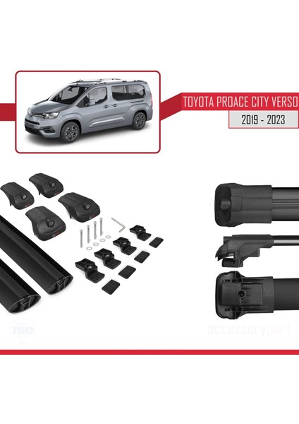 Toyota Proace City Verso 2019 ve Sonrası ile Uyumlu Ace-1 Ara Atkı Tavan Barı Siyah modelleri
