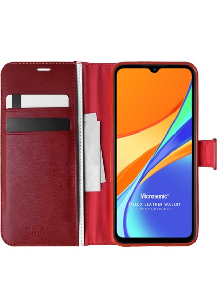 Xiaomi Redmi 10A Kılıf Delux Leather Wallet Kırmızı