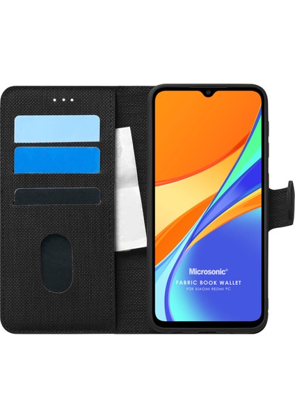 Xiaomi Redmi 10A Kılıf Fabric Book Wallet Siyah