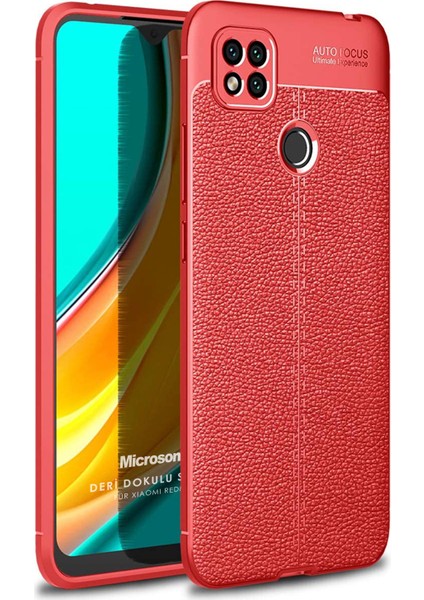 Xiaomi Redmi 10A Kılıf Deri Dokulu Silikon Kırmızı