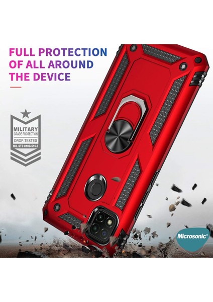 Xiaomi Redmi 10A Kılıf Military Ring Holder Kırmızı