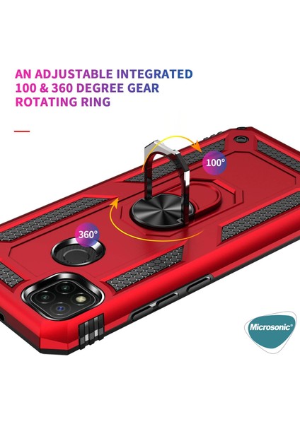 Xiaomi Redmi 10A Kılıf Military Ring Holder Kırmızı