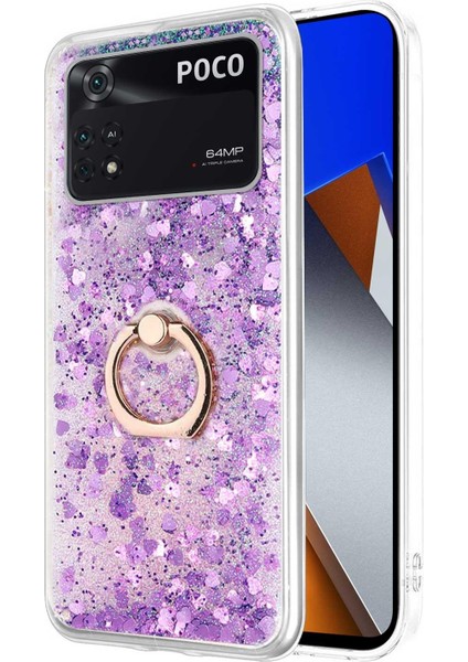 Xiaomi Poco X4 Pro 5g Kılıf Glitter Liquid Holder Mor