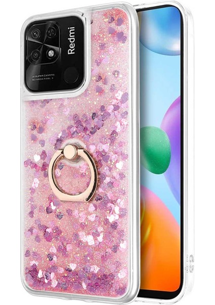 Xiaomi Poco C40 Kılıf Glitter Liquid Holder Pembe