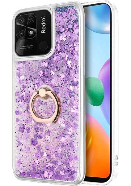 Xiaomi Poco C40 Kılıf Glitter Liquid Holder Mor