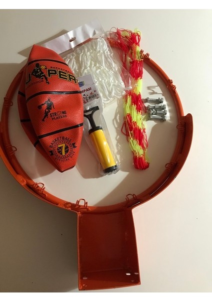 Basketbol Çemberi+File+7 Numara Basketbol Topu+Pompa+3'lü Top Taşıma Filesi