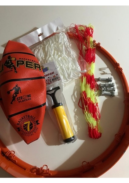 Basketbol Çemberi+File+7 Numara Basketbol Topu+Pompa+3'lü Top Taşıma Filesi