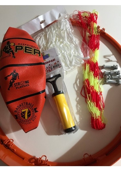 Basketbol Çemberi+File+7 Numara Basketbol Topu+Pompa+3'lü Top Taşıma Filesi