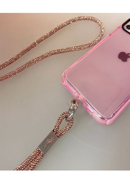 Swarovski Taşlı Parlak Rose Gold Telefon Boyun Askı Ipi modelleri