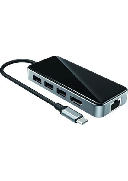 Hc-76 10IN1 Macbook Uyumlu USB 3.0-TYPE-C-RJ45-HDMI-SDKART Çevirici Dönüştürücü Adaptör