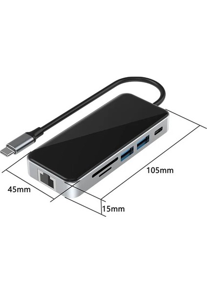 Hc-76 10IN1 Macbook Uyumlu USB 3.0-TYPE-C-RJ45-HDMI-SDKART Çevirici Dönüştürücü Adaptör