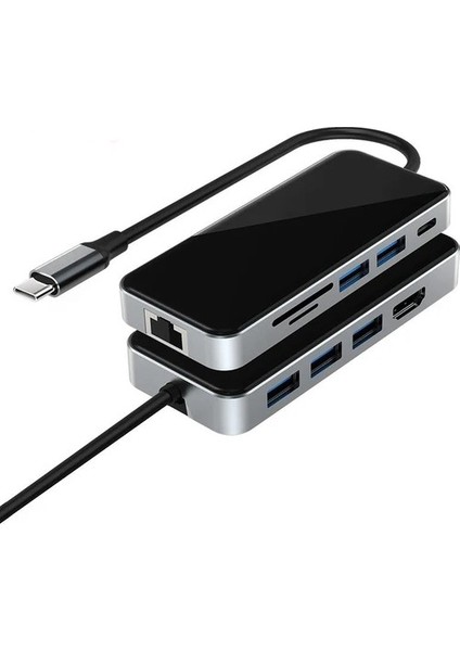 Hc-76 10IN1 Macbook Uyumlu USB 3.0-TYPE-C-RJ45-HDMI-SDKART Çevirici Dönüştürücü Adaptör