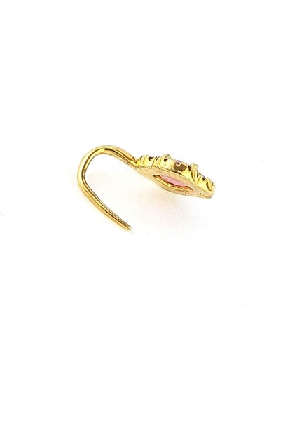 Pembe Zirkon Taşlı 925AYAR Gümüş Üzerine Altın Kaplama Italyan Sıkıştırmalı Earcuff Kıkırdak Küpesi
