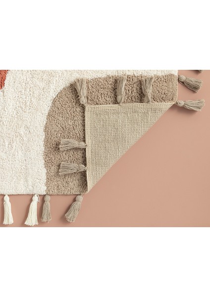 Square Pamuklu Banyo Paspası 60 x 90 cm Bej-Kiremit