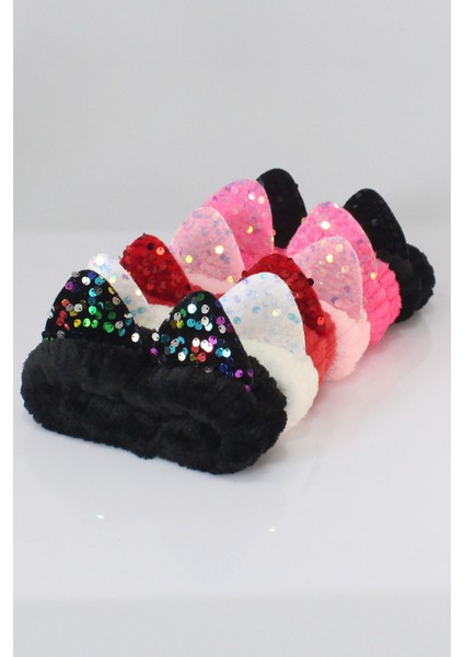 Kedi Kulaklı Peluş Bandana Saç Bandı Pul Payetli Fuşya 0-10 Yaş fırsatları