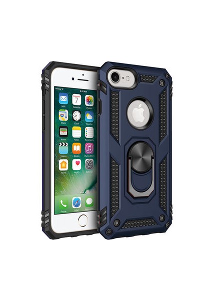 Apple iPhone 7 Kılıf Zore Vega Tank Sert Yüzüklü Standlı Zırh Koruma Kapak