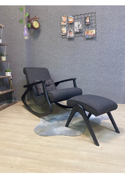 Ekol Siyah Antrasit Ahşap Sallanan Sandalye Dinlenme Emzirme Baba Tv Okuma Uzanma Koltuğu Berjer