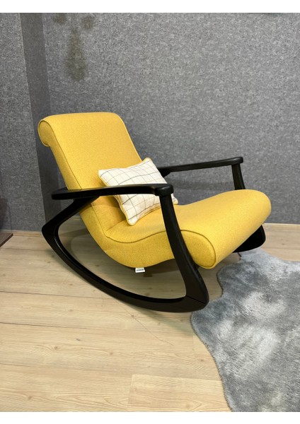 Ekol Siyah Sarı Ahşap Sallanan Sandalye Dinlenme Emzirme Baba Tv Okuma Uzanma Koltuğu Berjer