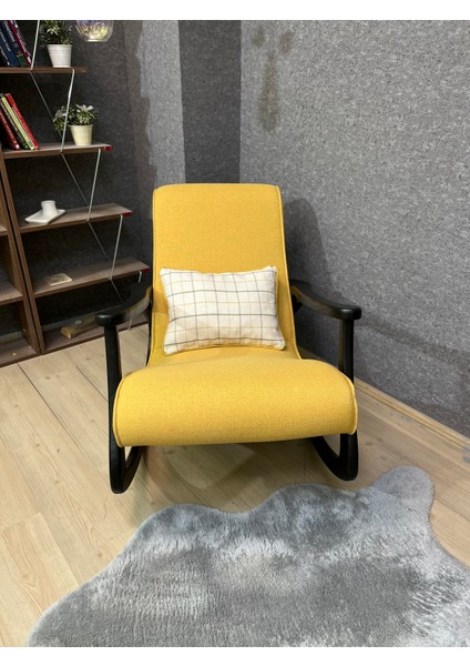 Ekol Siyah Sarı Ahşap Sallanan Sandalye Dinlenme Emzirme Baba Tv Okuma Uzanma Koltuğu Berjer fiyatları