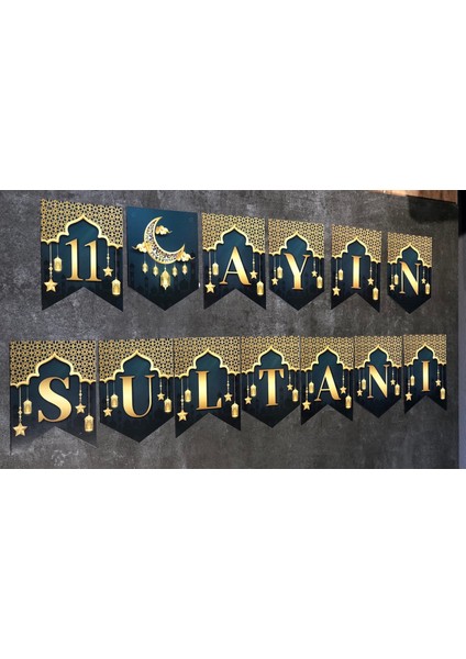 11 Ayın Sultanı Yazılı Zikzak Banner Yazı Tavan Duvar Süsleri 2 Metre Hoşgeldin Ramazan Süsü