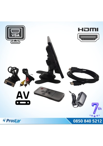 Güvenlik Kamera Monitörü 7" Ekran HDMI VGA Av Girişli LCD Ek