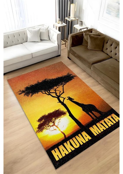 Hakuna Matata Tabanlı Yıkanabilir Kaymaz Manzara Halısı
