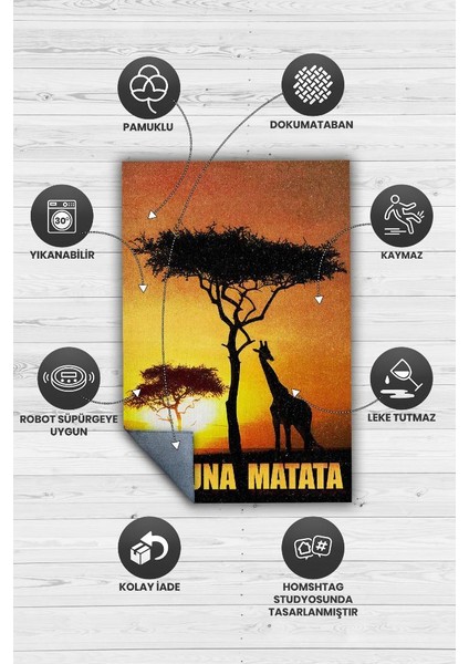 Hakuna Matata Tabanlı Yıkanabilir Kaymaz Manzara Halısı