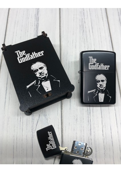 Atölye Çizgi Godfather Benzinli Zippo Çakmak Siyah Ahşap Kutulu