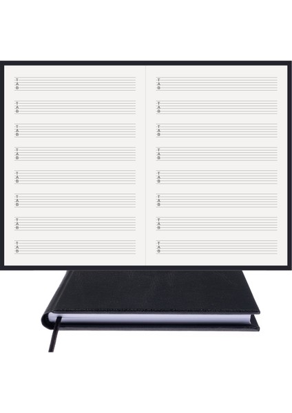 Gitar Nota Defteri - Tab Anahtarlı - %100 El Yapımı, El Dikişi (İplik Dikiş) 1. Sınıf Termo Deri Ciltleme "Benzersiz Ürün" A/5 Siyah