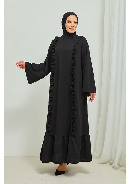 Fırıfır Detaylı Tesettür Elbise Abaya BRC11M01 Siyah