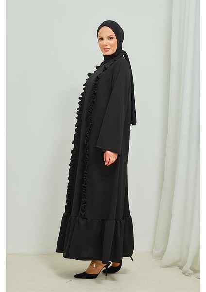 Fırıfır Detaylı Tesettür Elbise Abaya BRC11M01 Siyah
