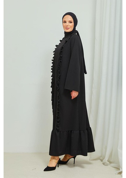 Fırıfır Detaylı Tesettür Elbise Abaya BRC11M01 Siyah