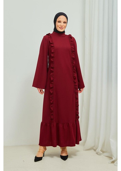 Fırıfır Detaylı Tesettür Elbise Abaya BRC11M01 Bordo modelleri