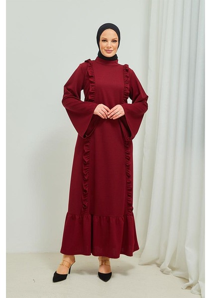 Fırıfır Detaylı Tesettür Elbise Abaya BRC11M01 Bordo fırsatları