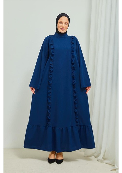 Fırıfır Detaylı Tesettür Elbise Abaya BRC11M01 Indigo