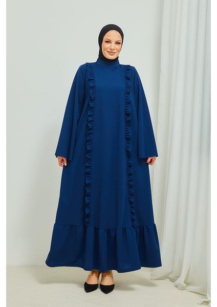 Fırıfır Detaylı Tesettür Elbise Abaya BRC11M01 Indigo