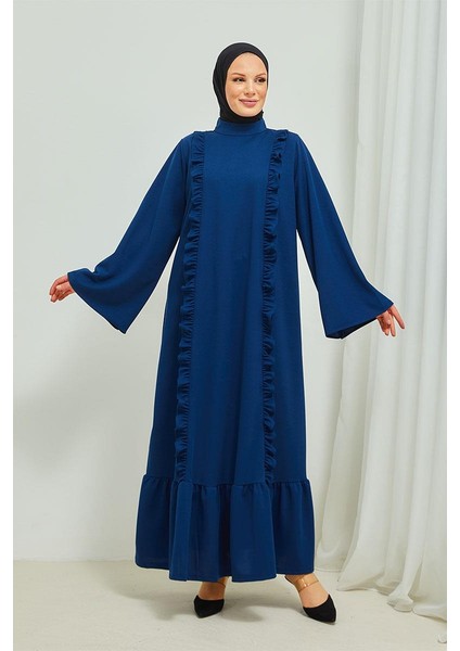 Fırıfır Detaylı Tesettür Elbise Abaya BRC11M01 Indigo