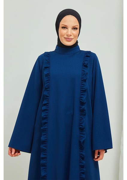 Fırıfır Detaylı Tesettür Elbise Abaya BRC11M01 Indigo