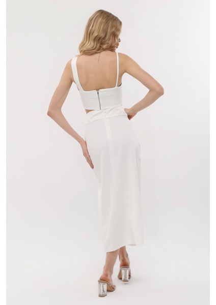 Kadın Crop Etek Takım Beyaz Renk