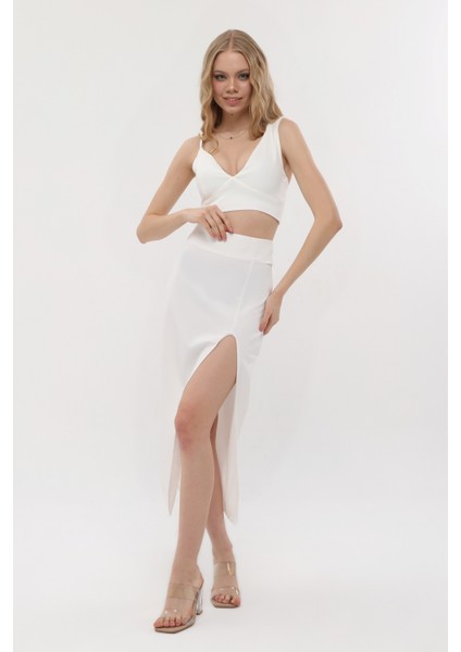 Kadın Crop Etek Takım Beyaz Renk fiyatları