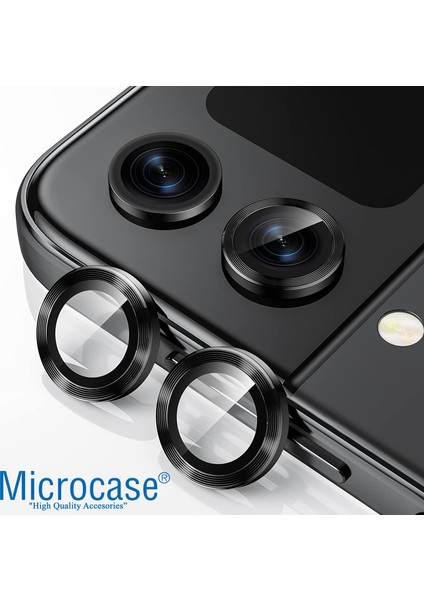 Samsung Galaxy Z Flip4 Kamera Camı Lens Koruyucu Halka Set - Siyah AL3129