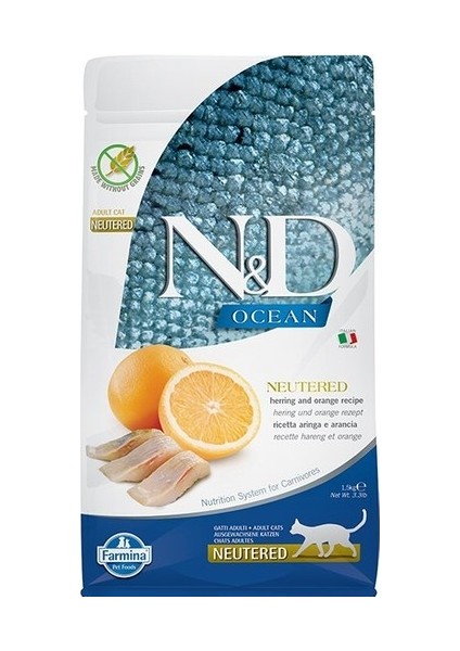 Ocean Kısır Ringa Balıklı ve Portakallı Kısırlaştırılmış Kedi Maması 1,5 kg
