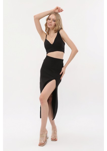 Kadın Crop Etek Takım Siyah Renk fiyatları